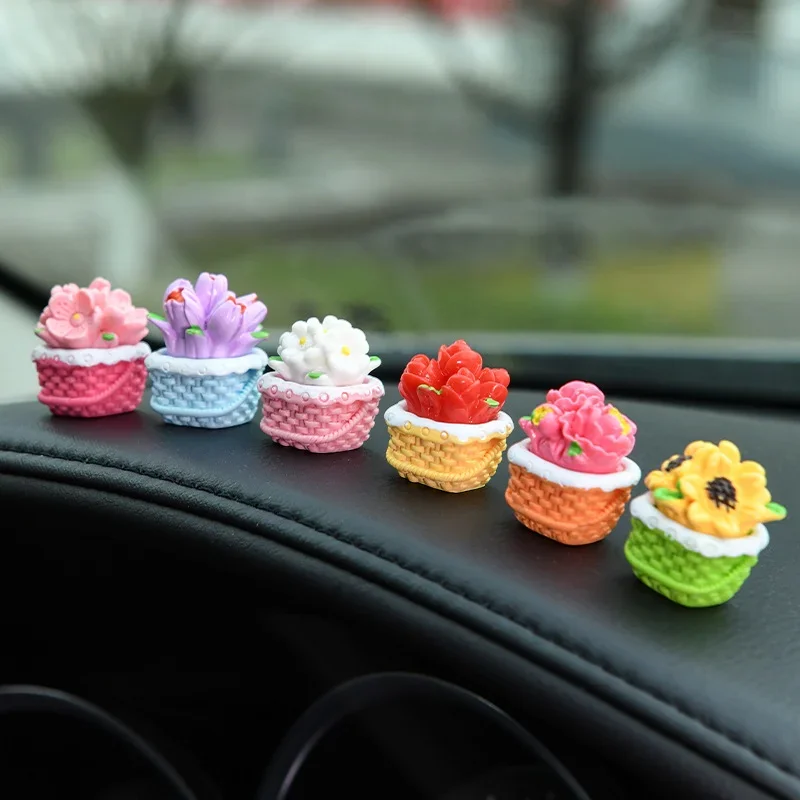 Mini Flower Basket Ornament Flowerpot Potted Plant Bonsai Micro Landscape Dollhouse Miniature Toy Car Decoration