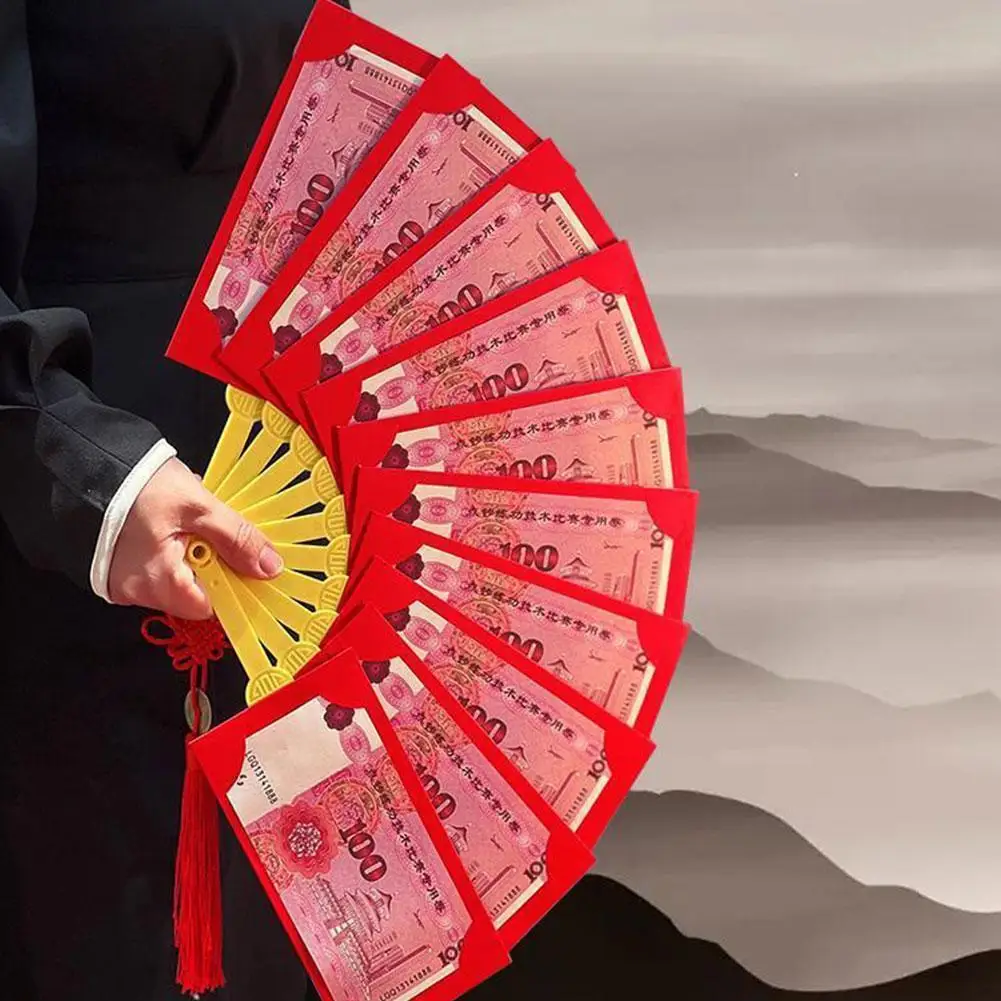 Enveloppes rouges pliantes en forme d'éventail du nouvel an, cadeau pliable à main, banque de stockage d'argent, poche porte-bonheur pour enfant
