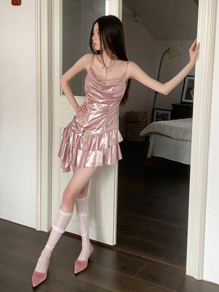 Letnie stare pieniądze suknia wieczorowa Mini sukienka na cienkich ramiączkach kobiet francuskie estetyczne sukienki na imprezę w stylu Vintage