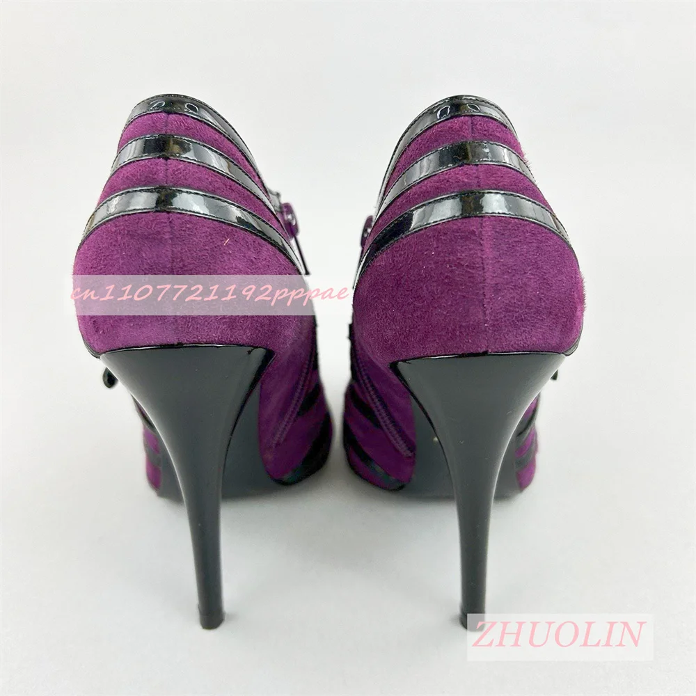 Nowe Wiosenne Fioletowe Zamszowe Botki Damskie Niskie Szpilki Casualowe Modne Buty na Imprezę z Paskiem na Klamrę Klapki Rozmiar 46