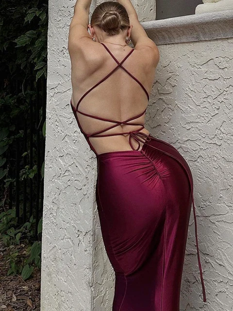 Suknie wieczorowe dla kobiet moda Sexy klub solidny dekolt w serek bez rękawów Spaghetti bandaż biodra długie przedsionki damskie