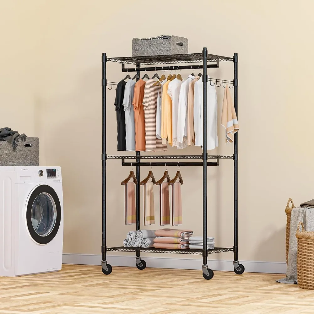 

Homdox Heavy Duty Clothing Rack with 3 Tier Adjustable Wire Shelves, Garment Racks for Hanging Clothes