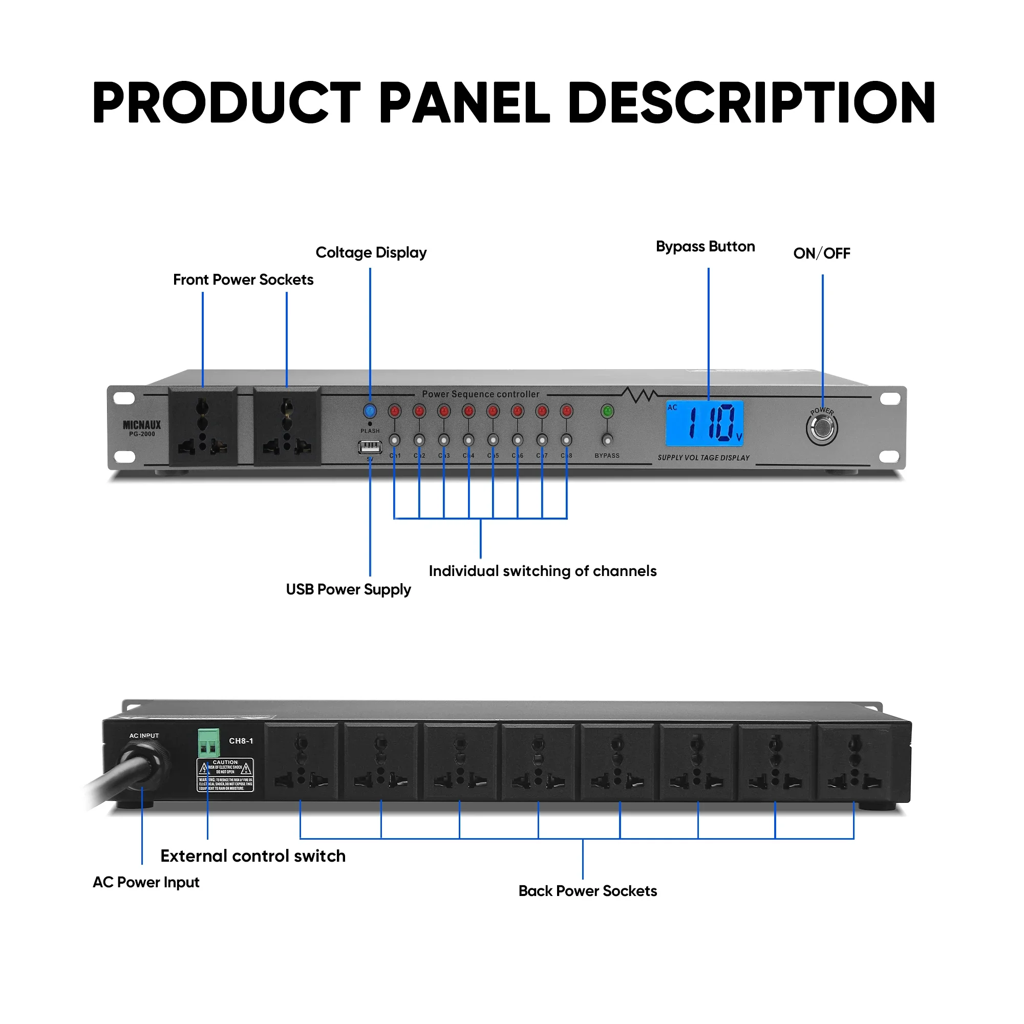 Fuluode PG-2000 Professional 8 2-Channel High Power Equipment Power Controller 10-Channel Power Sequencer For Stage Performances