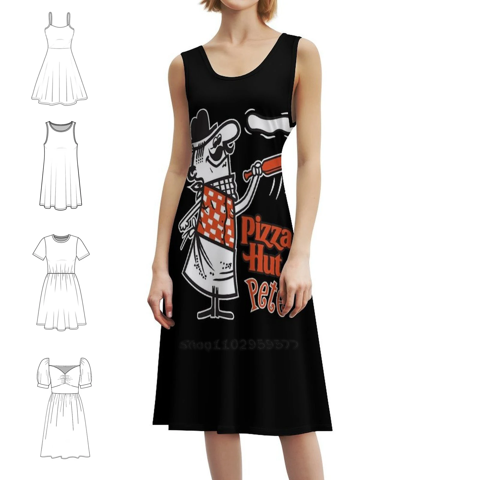 

Pizza Hut Pete Платье в корейском стиле для женщин Элегантное повседневное платье для вечеринки или повседневной носки Женское платье-талисман с едой