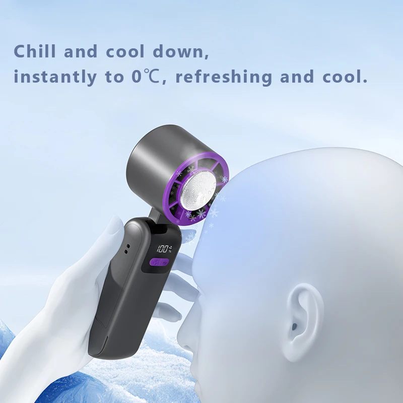 Refrigeration High Speed Cold Cooling Ice Compress Rechargeable Small Usb Portable Fan Adjustment LED Display Handheld Mini Fan view 4