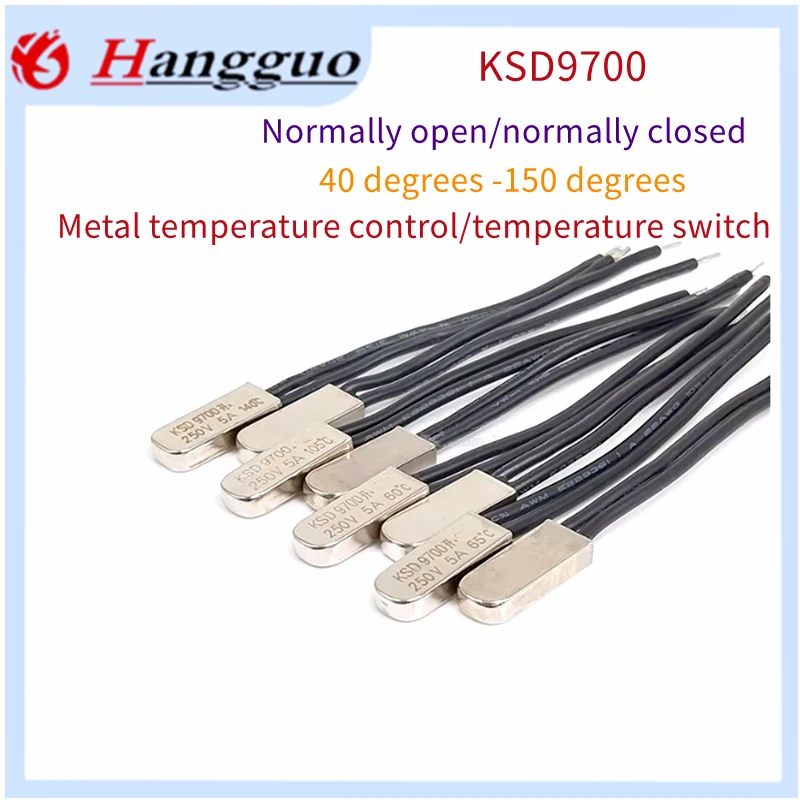 Interruptor De Controle De Temperatura De Metal, Protetor Térmico De Temperatura, Bimetal, KSD9700, 5A, 250V, 40C, 40 a 150, 5Pcs por Lote