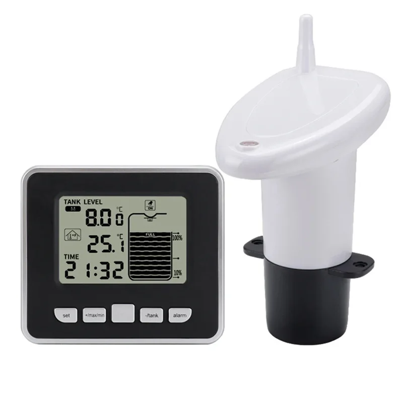 Ultrasonic Wireless Water Tank Liquid Level Meter With Temperature Sensor Level Monitor Time Display Low Battery Alarm Durable-A