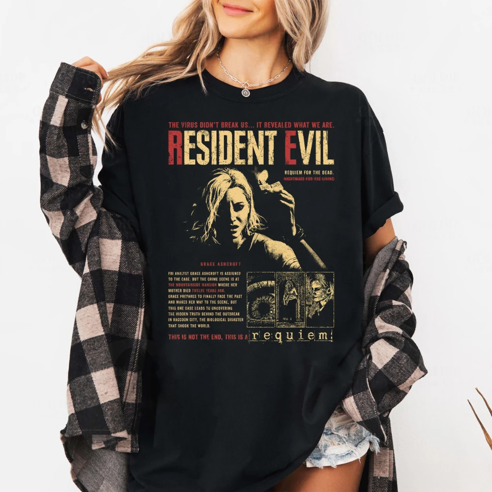Resident Evil Requiem Grace Ashcroft Shirt Raccoon City Horror Game Tee Short Sleeve Men Women for Spring and Summer Unisex