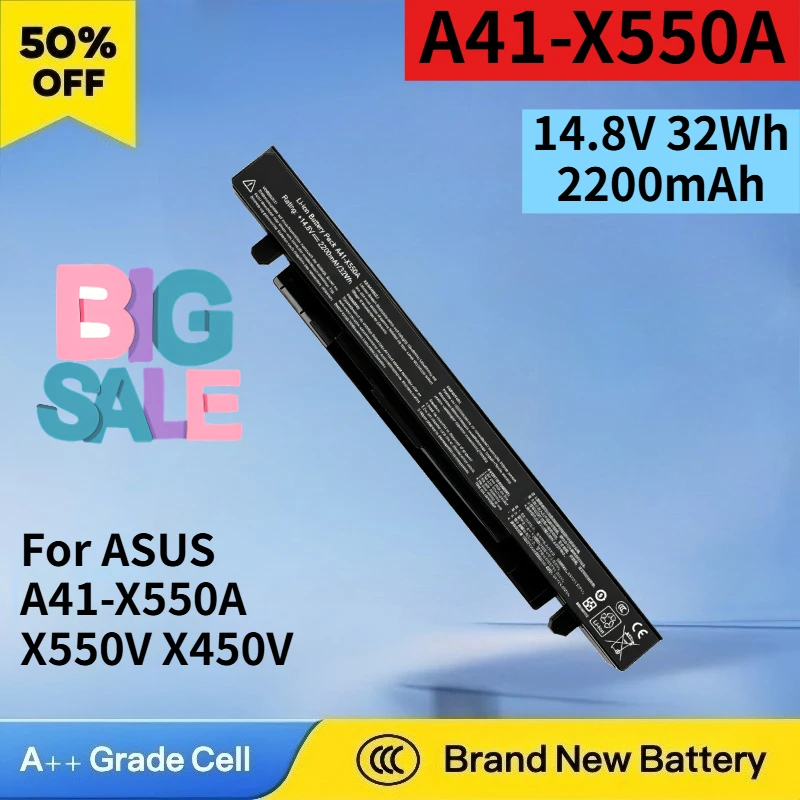 New A41-X550A 14.8V 32Wh 2200mAh Li-polymer Rechargeable Battery for ASUS A41-X550A X550V X450V Y481C Y581C K550J Laptop Battery