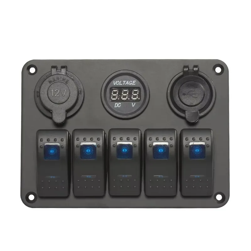 TYTXRV 12V-24V 5-Way RV Marine Boat Switch Panel Green Backlight Rocker Switch Panel for Automotive Caravan Car Truck