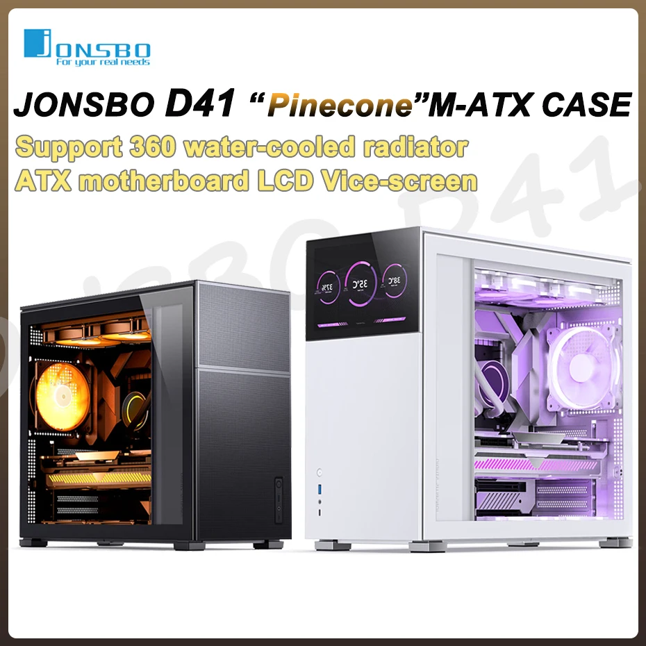 Imagem -01 - Jonsbo Pinecone D41 Computador Case Atx Mainboard Malha Lateral Vidro Transparente Wite Tela Jogos Chassi 360 Água de Refrigeração