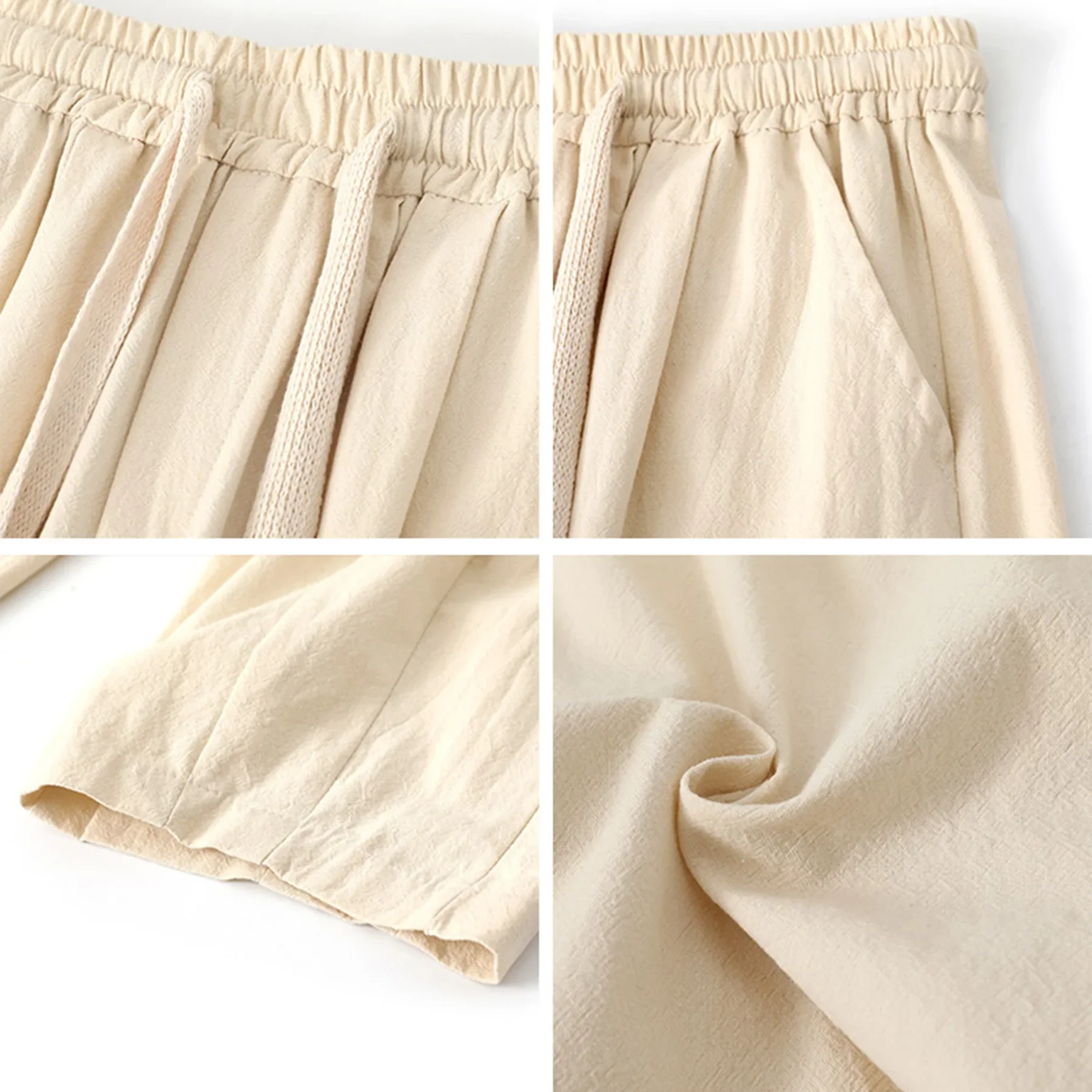 กางเกงฝ้ายลินินผู้ชายเอวยางยืดแบบบางระบายอากาศได้ดีกางเกงลำลองทรงหลวมสีพื้นกางเกงขาทรงกระบอก2024ฤดูใบไม้ผลิฤดูร้อน