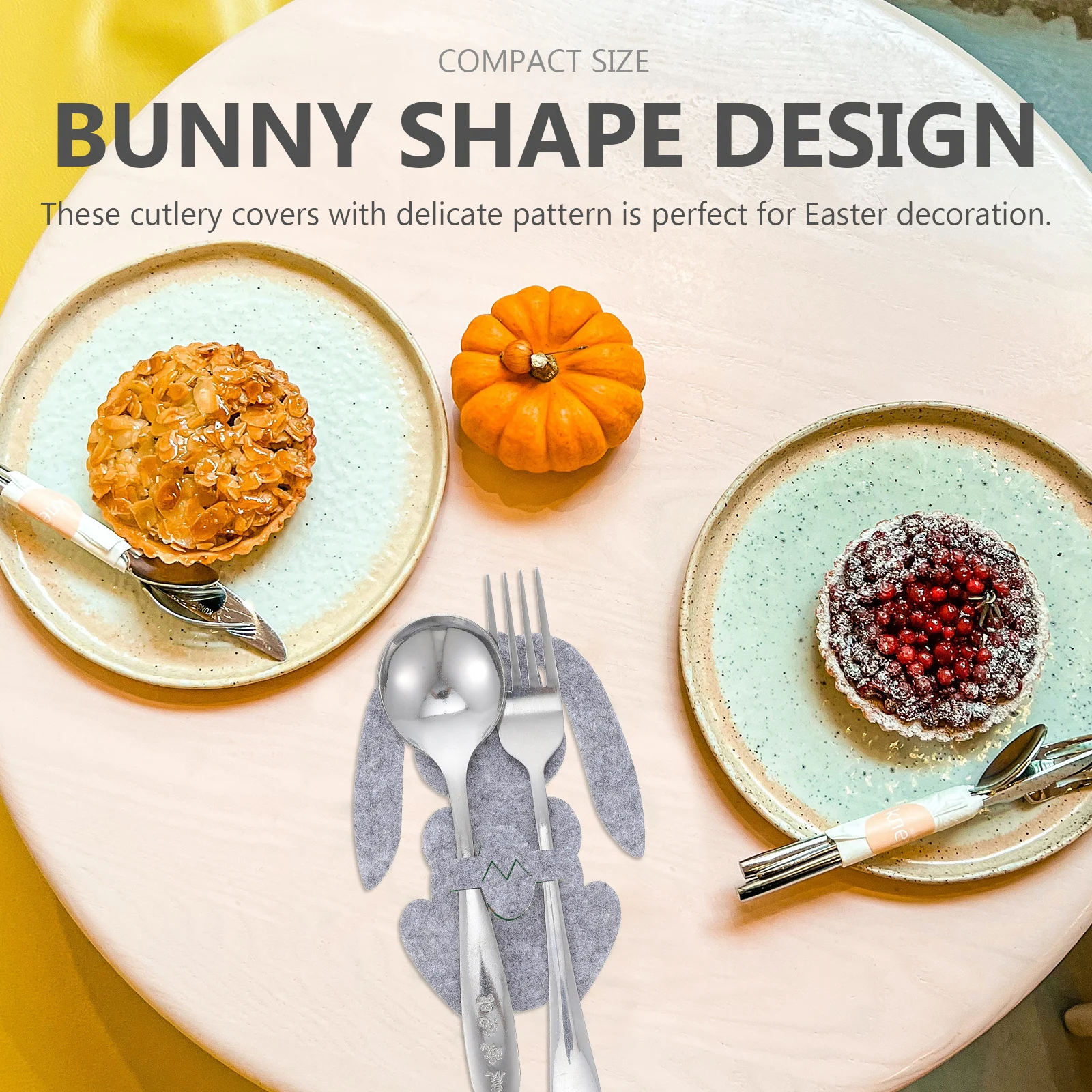 

20pcs Bunny Shaped Tableware Bags Exquisite Easter Theme Cutlery Holder Fork Cutter Wrapping Bag Adorable Easter Party