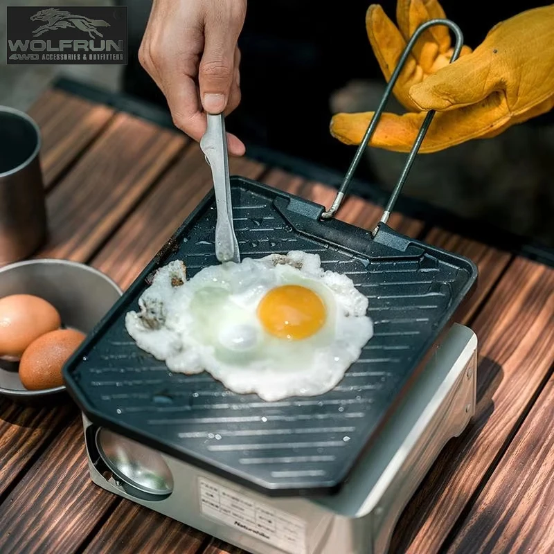 Sartén para parrilla de Picnic para acampar al aire libre, placa de carne a la parrilla de aleación de aluminio, sartén cuadrada para barbacoa, sartén antiadherente de acero inoxidable