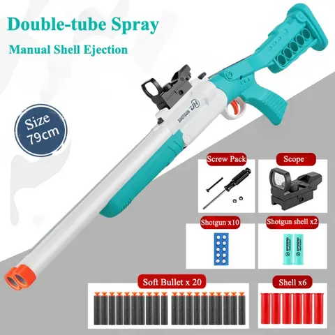 Arma de brinquedo de cano duplo, bala macia realista, blasters, brinquedo educacional de tiro, espingarda, presentes para meninos, natal, aniversário