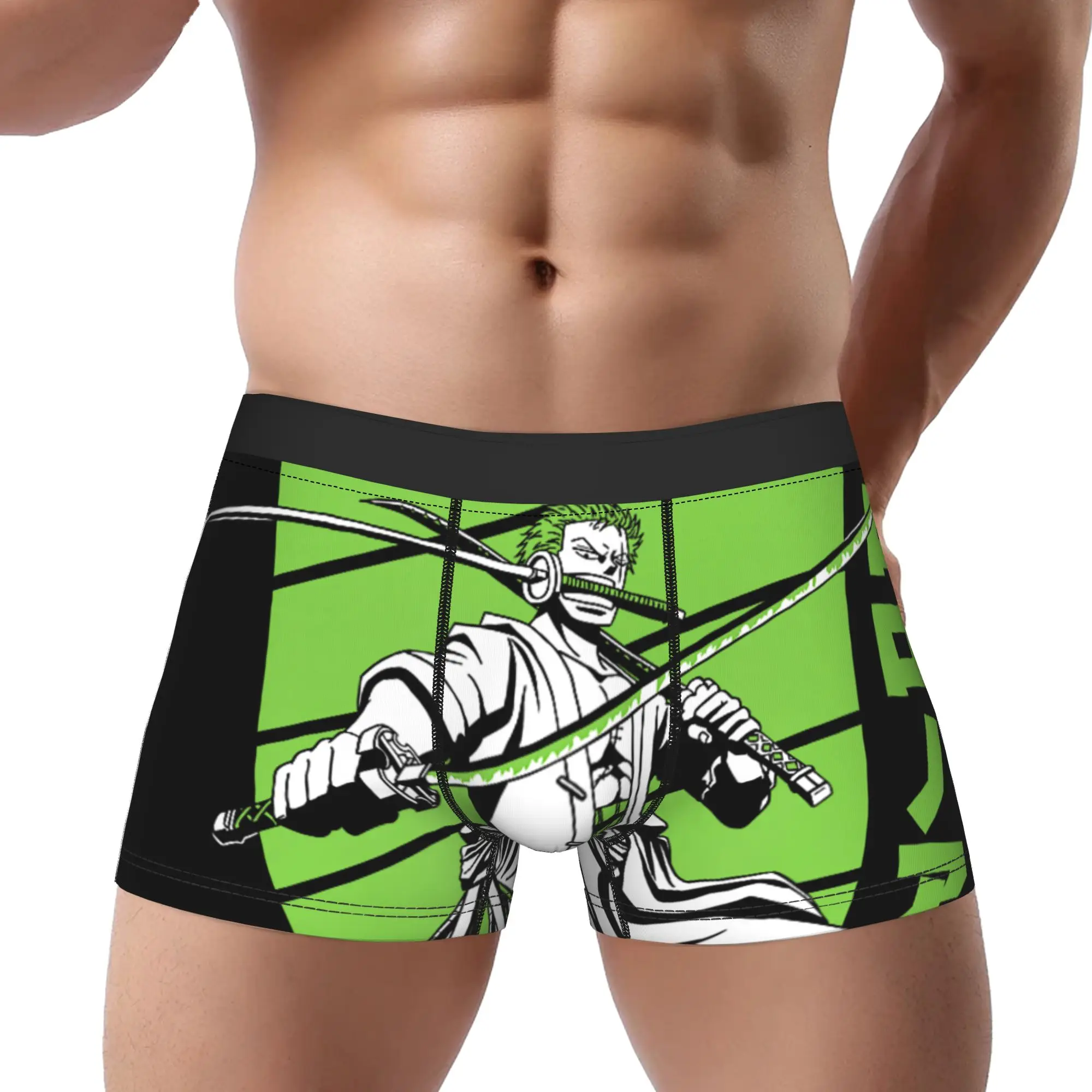 One Piece Anime White and Green Roronoa Zoro Underpants Homme Panties Men's Underwear Sexy Shorts Boxer Briefs