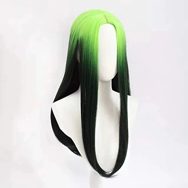 New Green And Ombre Black Green Wig Similler Women Synthetic Cosplay Wigs Anime Bad Guy Long Straight Heat Resistance Hair