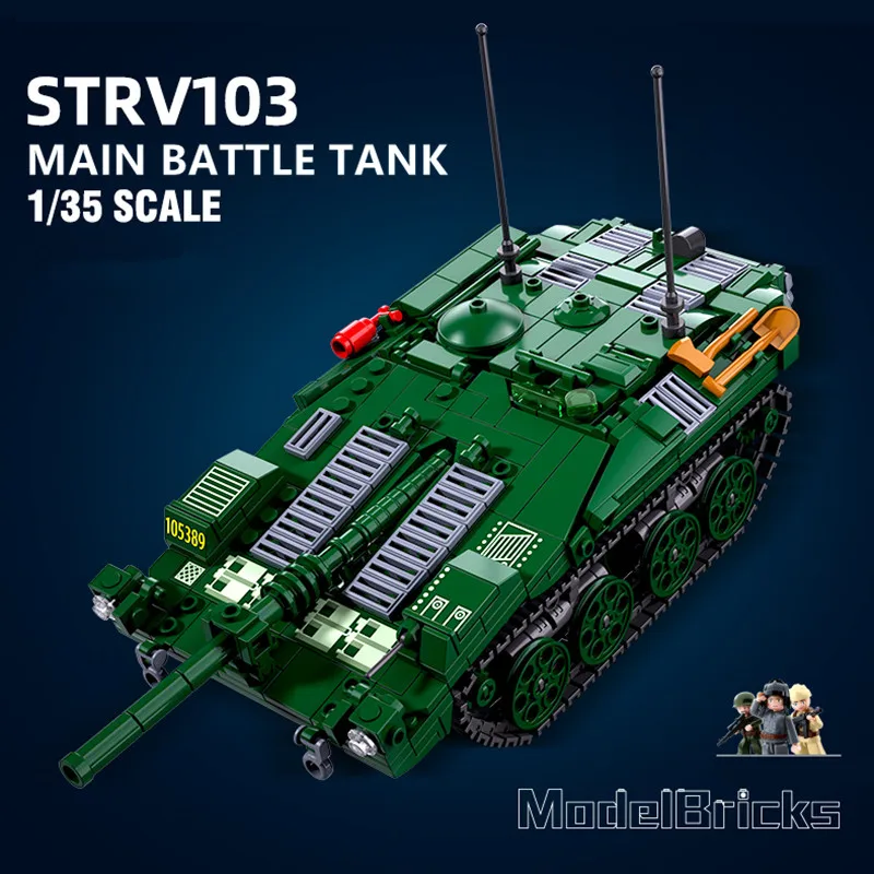 Sluban 692PCS Military STRV103 Main Battle Tank MBT Model Army Weapon DIY Building Blocks Sets Educational Toys for Children