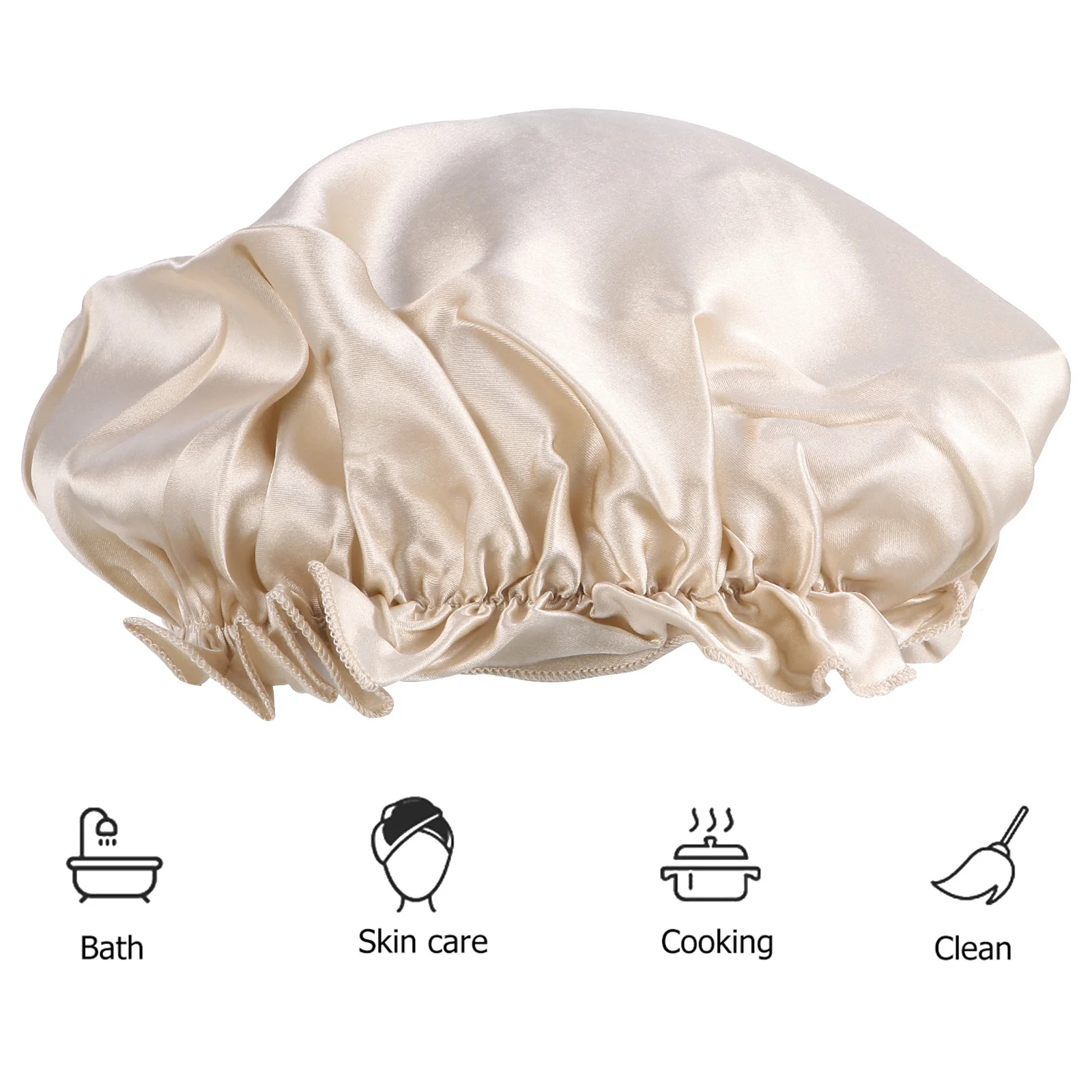 

Silk Hair Care Cap Soft Bonnet For Women Night Sleep Moisture Sealing Wave Rim Hat Bedtime Hair Protection Cover Home Daily Use