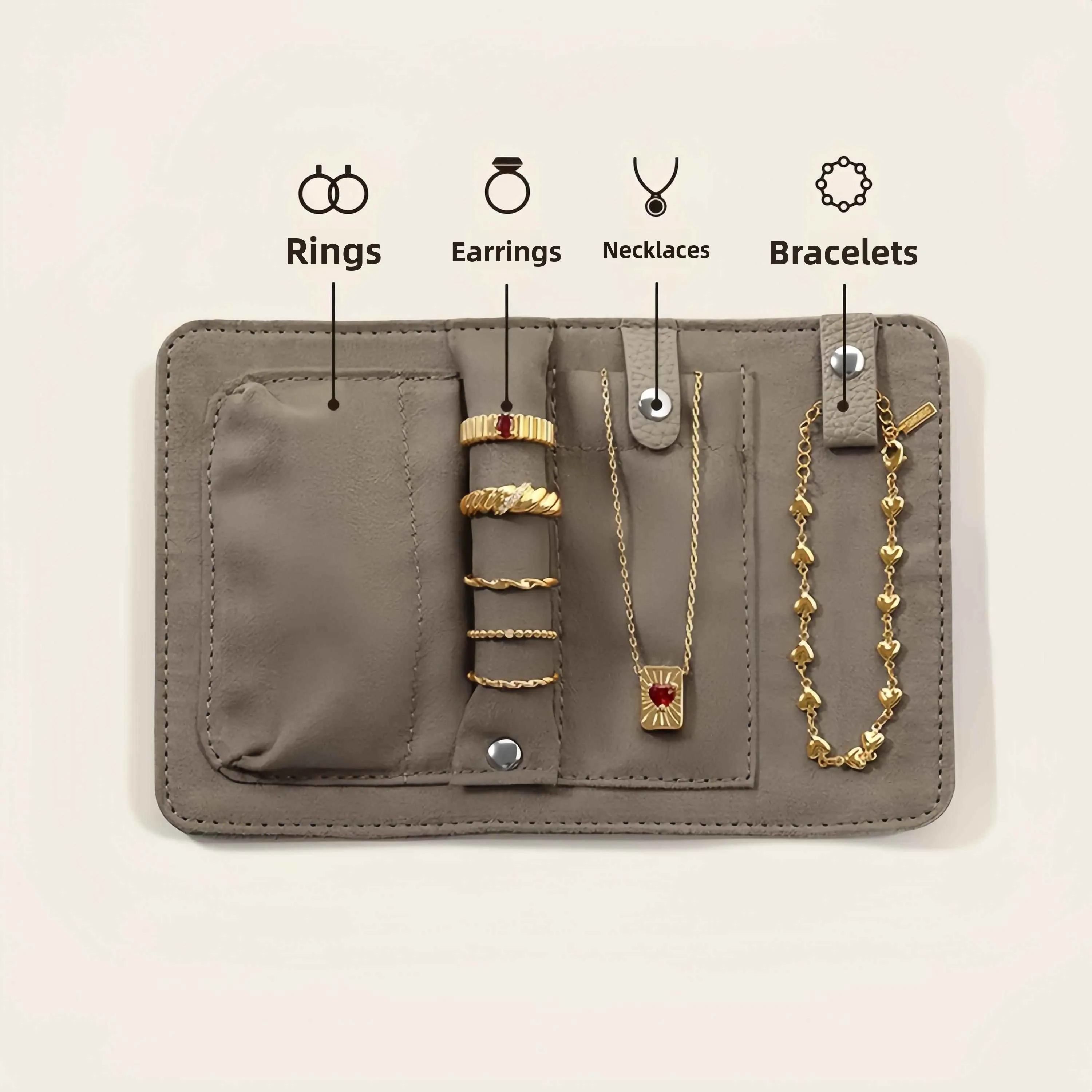 

Portable Travel Jewelry Storage Bag Multifunctional Ring Nelace Earring Simple Leather Storage Organizer for Accories