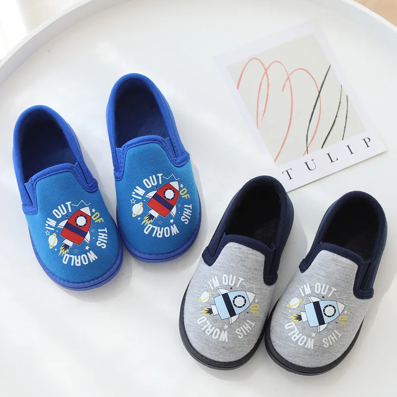 Cartoon boy rocket platform indoor non-slip home bag and slippers children's cotton shoes floor mop