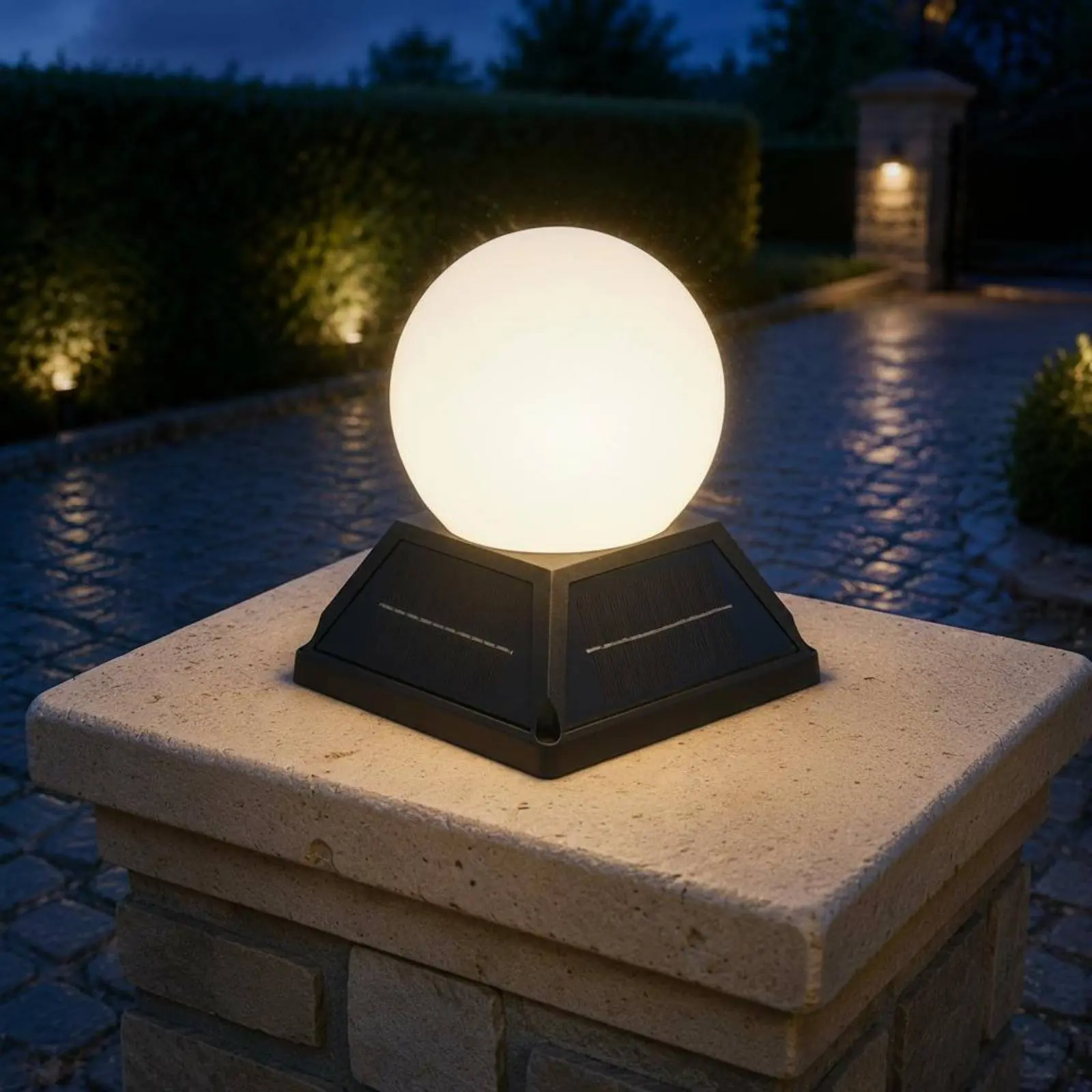 Solar Post Cap Light Wireless Controller Control Solar Pillar Light Post Cap Lamp Weather Resistant Outdoor Globe Lamp