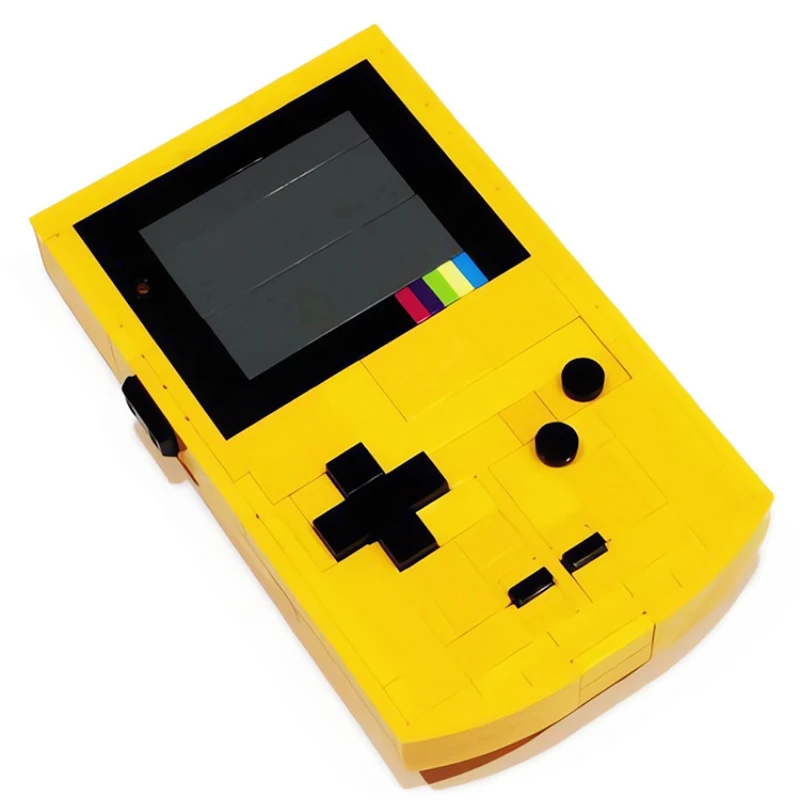 Retro Gelbe Taschenspielkonsole Bausatz Klassische Handheld-Spielkonsole Kleinteilige Bausteine Desktop-Display Geschenk