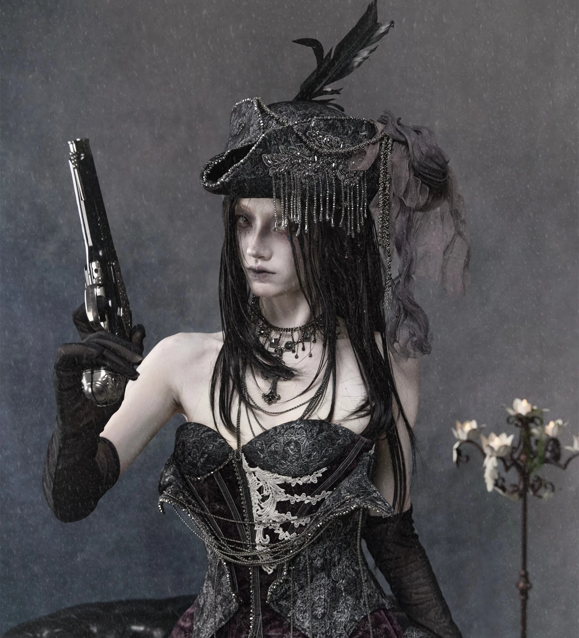 Blood Supply Original Design Gothic Funeral Party Fedoras Captain Halloween Headwear Diamonds Beading Tassels Caps