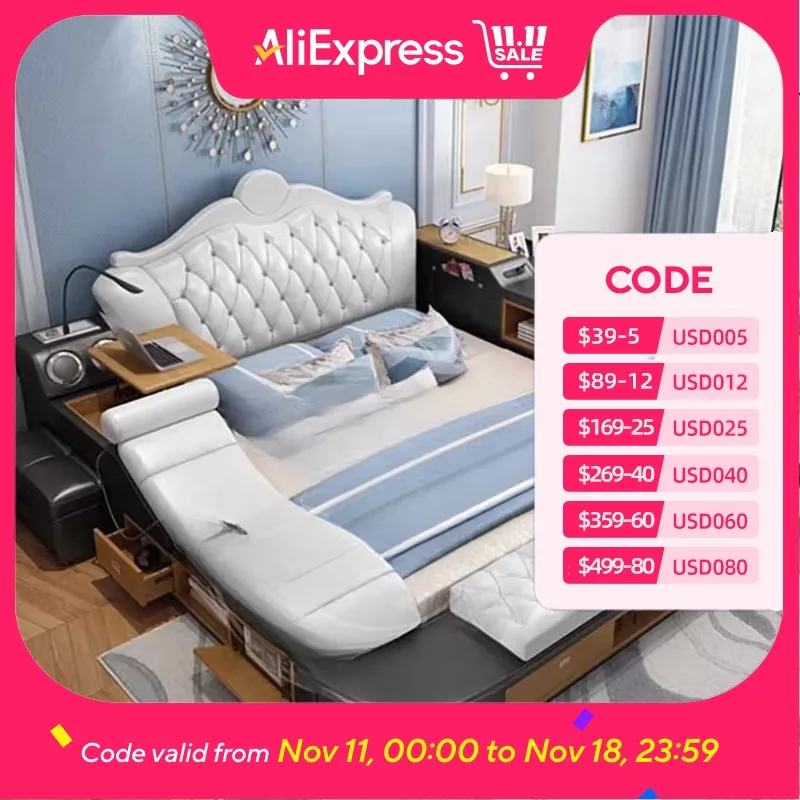 

european High End Double Bed aesthetic King Size Castle Wood Twin Bed Frame Design Multifunctional Camas Bedroom Furniture