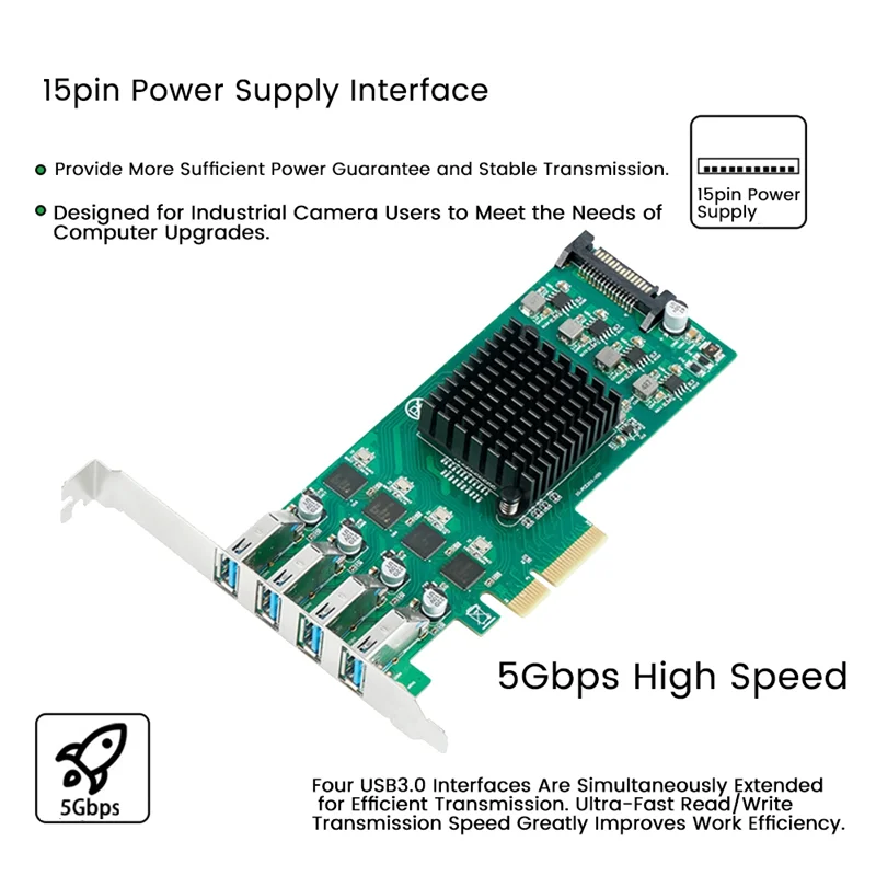 بطاقة توسيع VO-PCIE إلى 4 منافذ بسرعة 5 جيجابت في الثانية لنظام التشغيل Windows Linux OS 4X مخصصة بسرعة 5 جيجابت في الثانية USB 3.0 قناة بعرض 20 جيجابت في الثانية