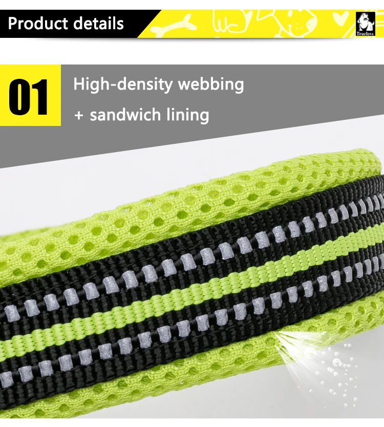 Truelove Adjustable Mesh Padded Pet Collar Bright Reflective Nylon Dog Collar Durable Heavy Duty for All Breed Weather TLC5011
