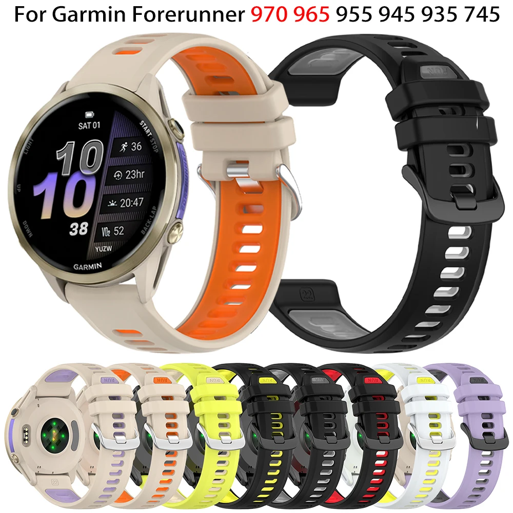 Official Watch Band 22mm For Garmin Forerunner 970 965 955 945 935 745 Smartwatch Accessories Sports Silicone Replacement Strap