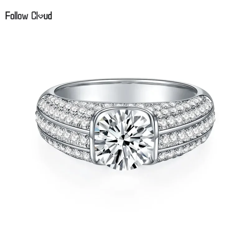 

Следуйте за облаком 1-2 карата, настоящее кольцо с муассанитом для мужчин, стерлинговое серебро S925, круглые мужские бриллианты, обручальное кольцо, ювелирное изделие, подарок