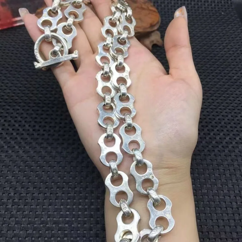 Tibetan Silver Handmade 60cm Ring Buckle Necklace Pendant Versatile Men and Women Trendy Fashion jewelry Personalized Gift