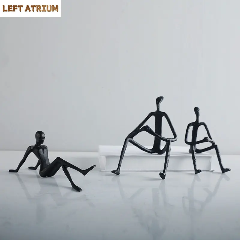 

Black Cast Iron Crafts Seated Figures Statue Room Aesthetics Decor Ornaments Abstract Character Metal Sculpture Desk Decoration