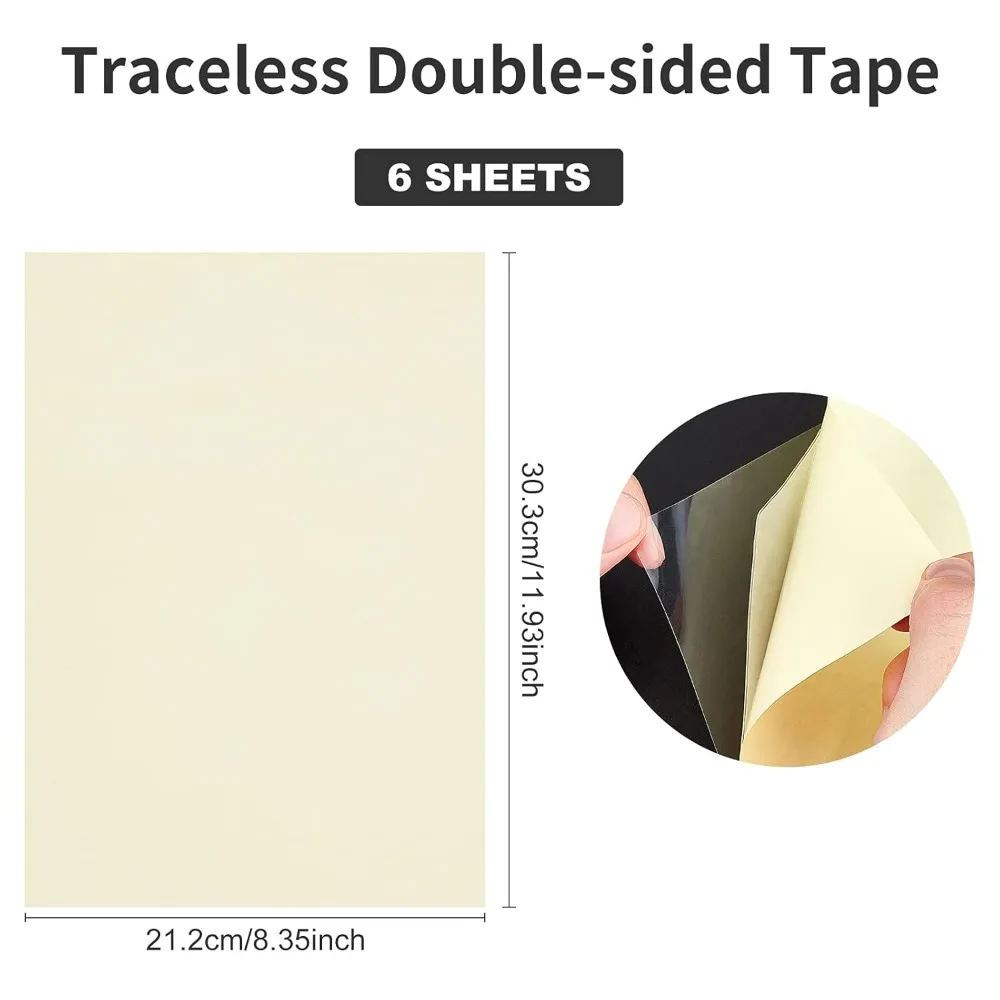 6 Sheets A4 Double Sided Tape Sheets 12x8 Strong Adhesive Tape Sandwich Layer with Double Side Tape for Gift Wrapping Paper