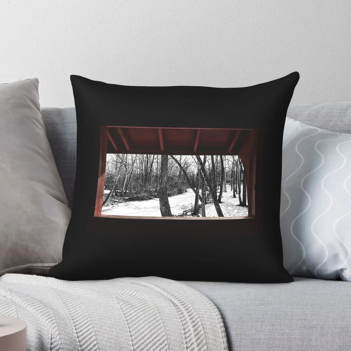 Red Frame Frozen Time Square Pillowcase Polyester Linen Velvet Printed Zip Decorative Room Cushion Cover