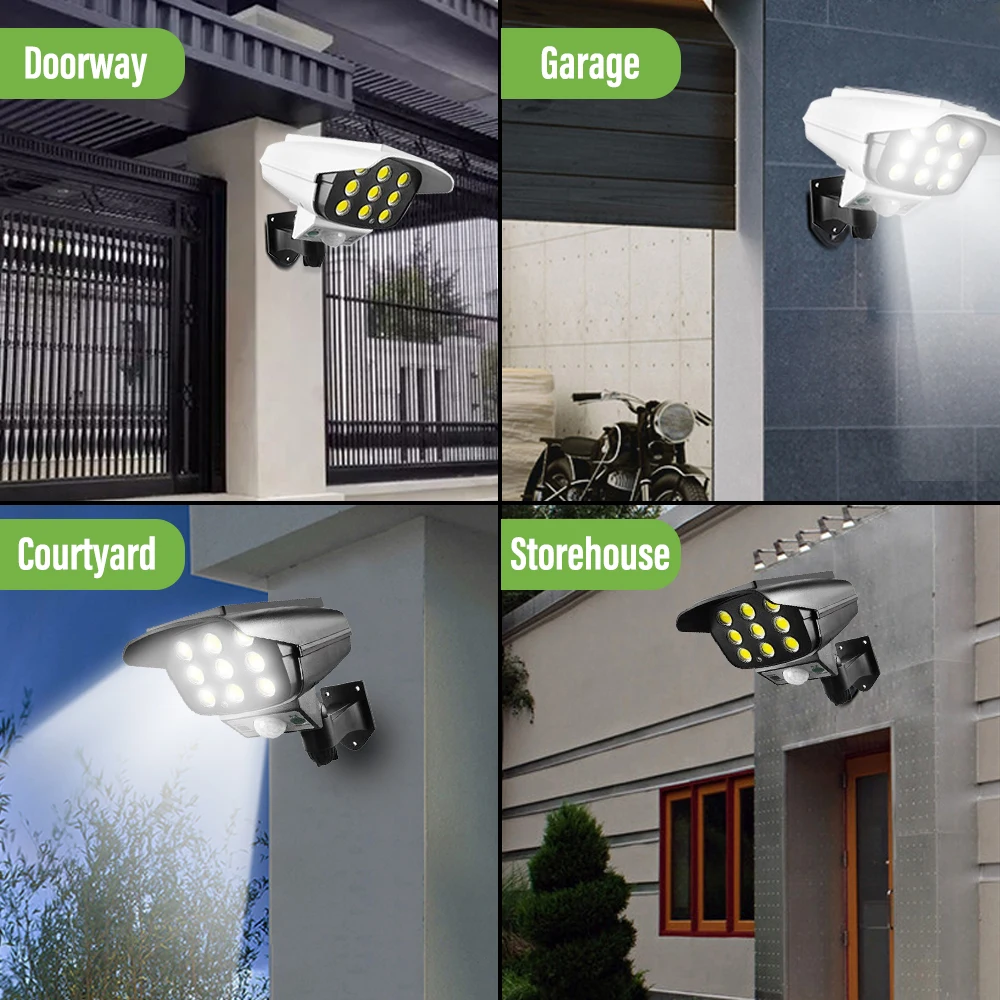 LED Solar Sensor Wall Light Waterproof Outdoor Motion Sensor Simulation Surveillance Camera Light Garden Door Front Road Stairs