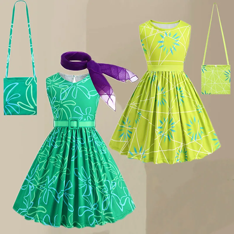 

Cartoon Girls Party Dresses Printed Princess Dress Inside Out Disgust Joy Cosplay Performance Costume Children Party Evening Gir