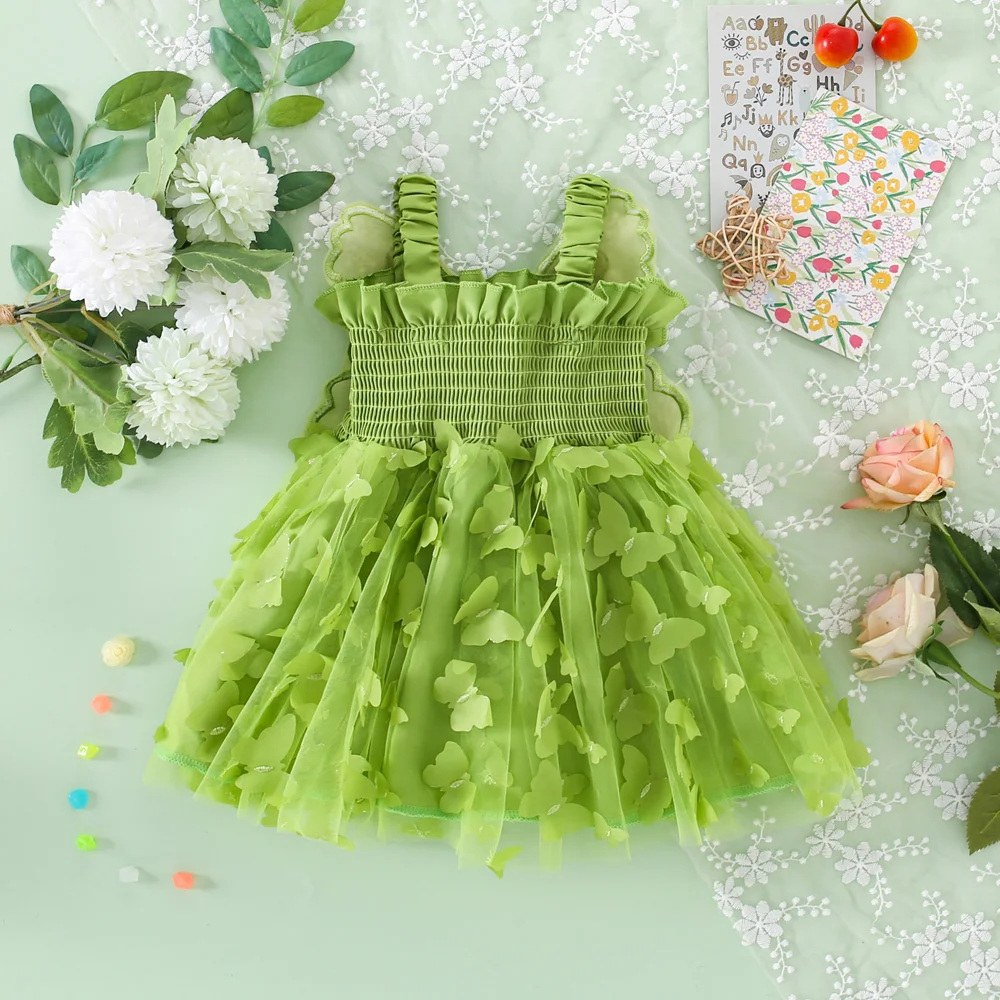 Baby And Girls Summer Transparent Mesh Butterfly Wing Dress Fresh Dress For Baby Girls (0-3 Years Old)