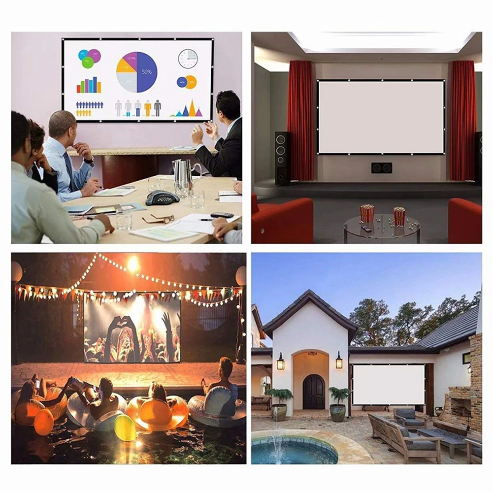 16:9 Simple Projector Curtain 60/72/84/100/120/150 inch Portable HD Display Screen Home Cinema Theater Movie Home Outdoor Office