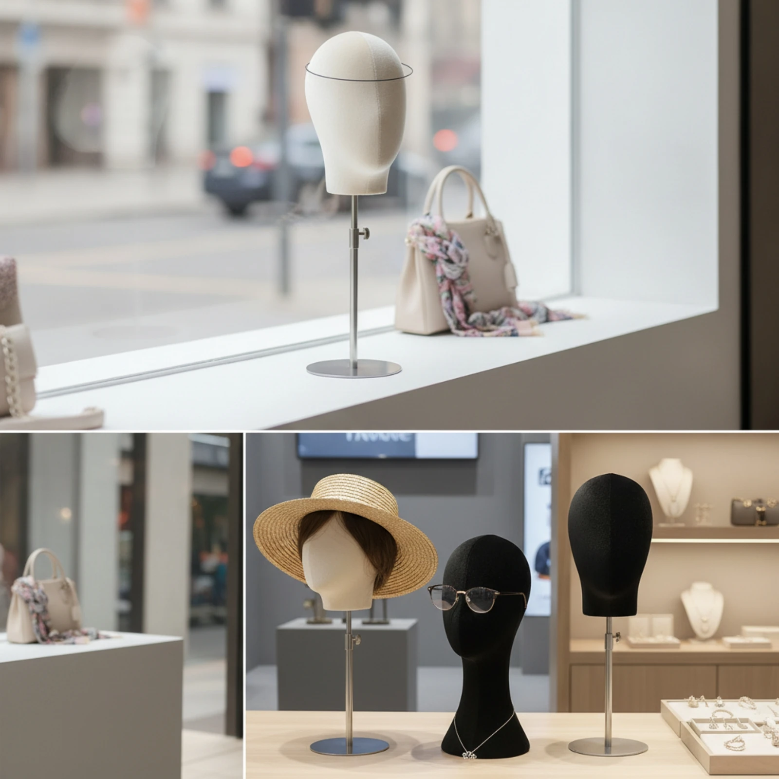 Mannequin Head Stand Velvet-Covered Mannequin Head with Stand Height-Adjustable Professional for Retailers, Retail Stores