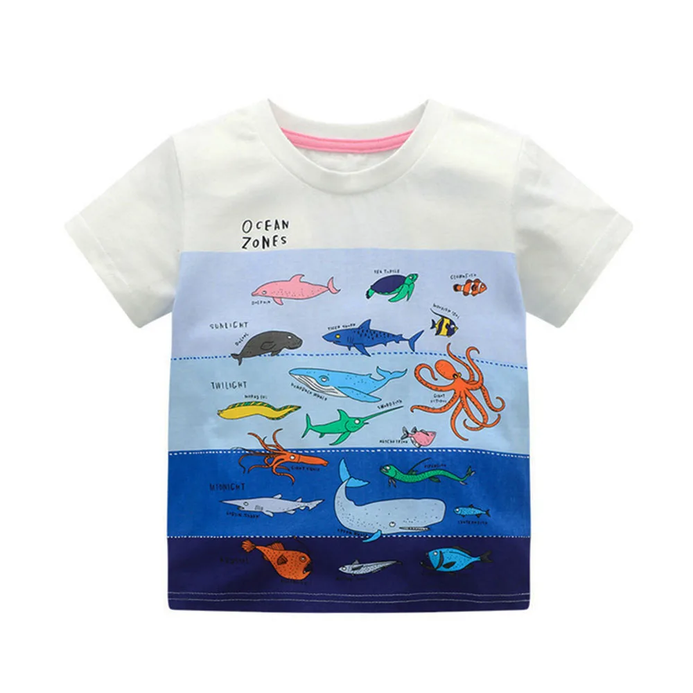 Jumping Meters New Arrival Boys Girls T Shirts With Fish Print Hot Selling Summer Short Sleeve Animals Kids Tees Tops