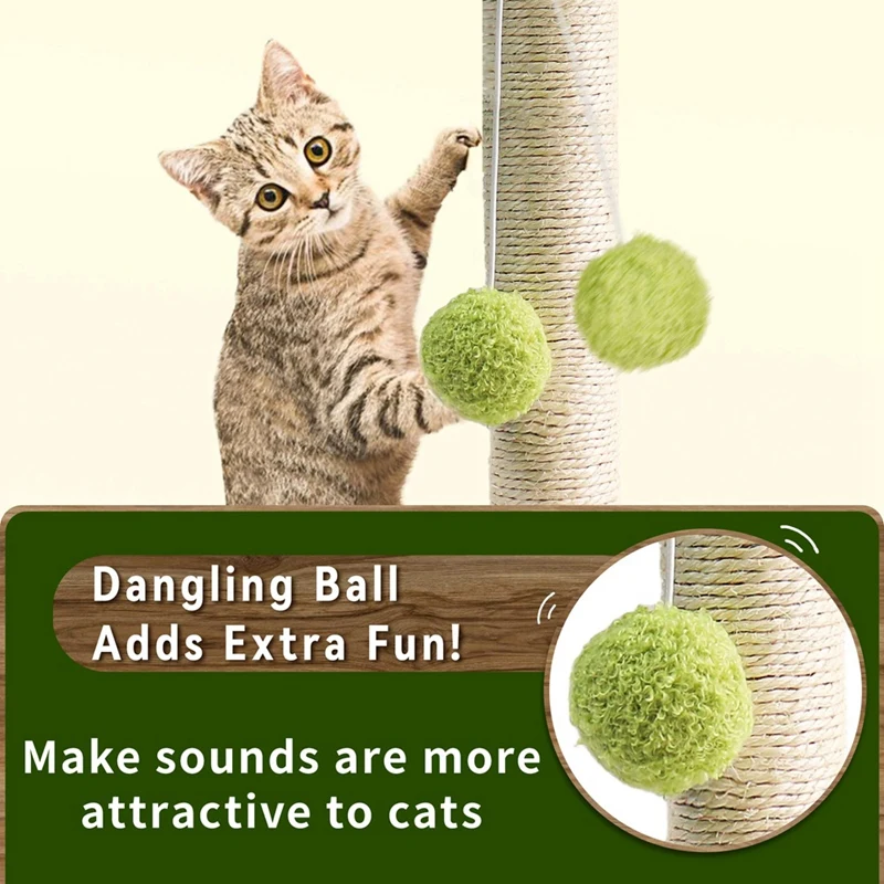 AA50-Cat Scratching Post For Kitten Cute Green Leave Cat Scratching Posts With Sisal Rope Indoor Cats Posts Cat Trees