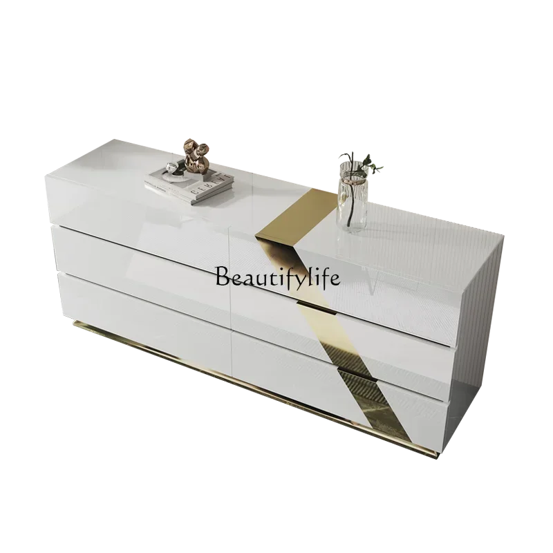 

Italian light luxury six-chest cabinet modern minimalist white bedroom TV storage chest of drawersLX