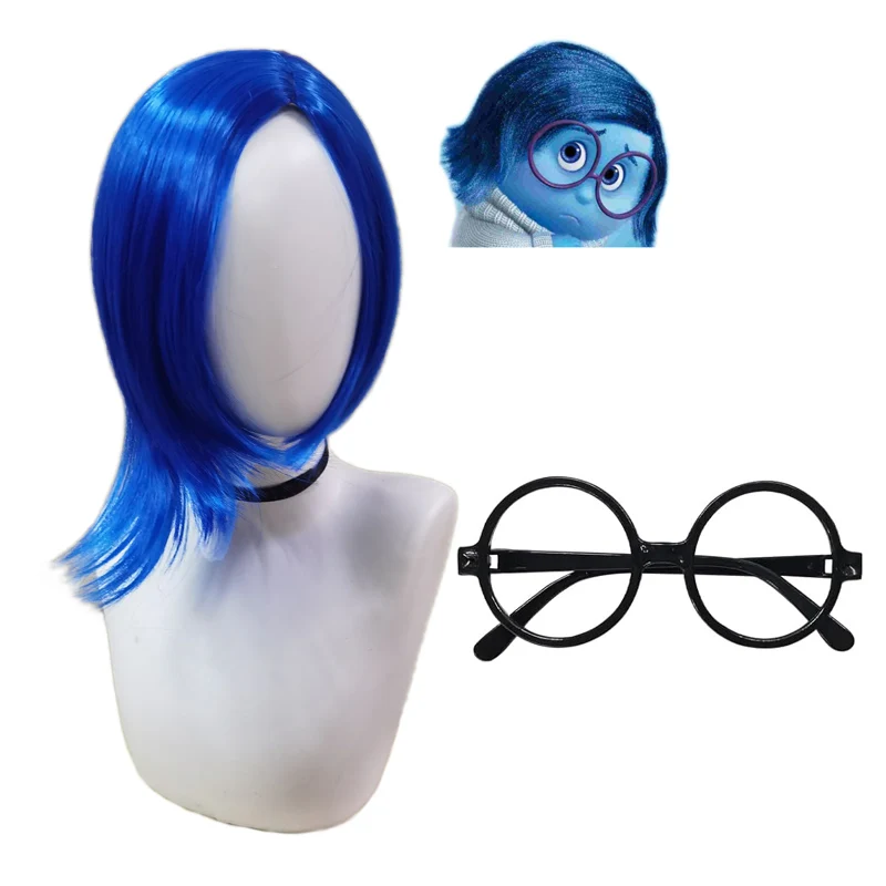 Anime Sadness Wig Short Blue Wig for Women Short Bob Wig for Halloween Cosplay Outfit Wig Synthetic Wig for Costume Party