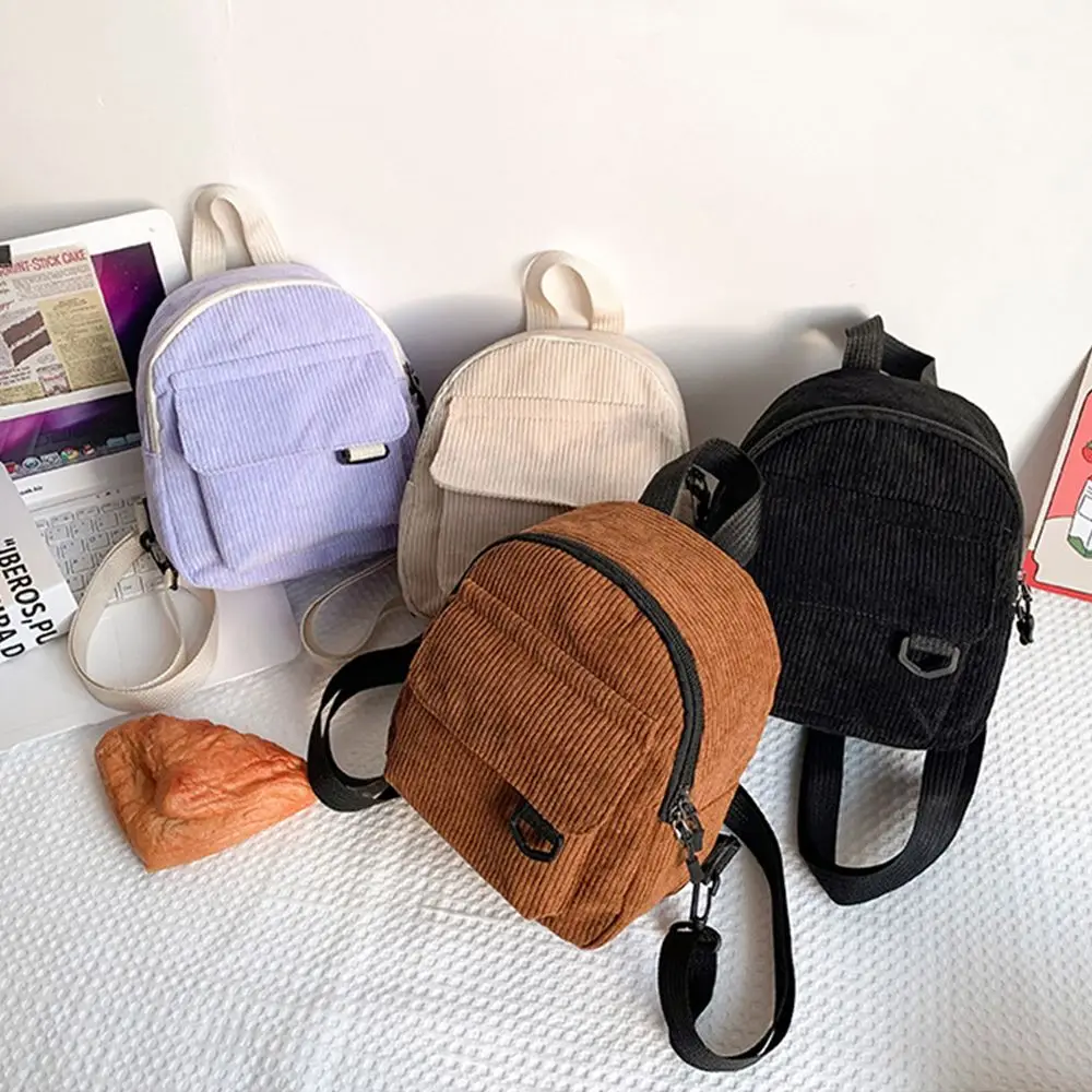 

Solid Color Corduroy Small Backpacks Women Mini Backpack Simple Casual Student Bookbags Traveling Backpacks