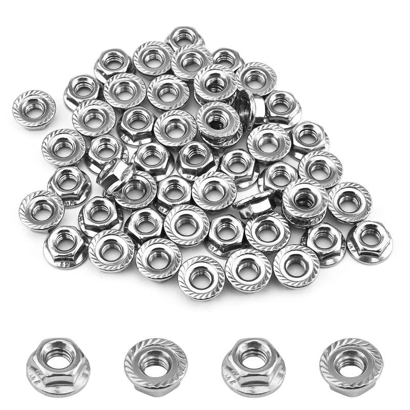 304 Metric Hexagon Flange Nuts M3 M4 M5 M6 M8 M10 M12 Stainless Steel Pinking Automatic locking nut DIN6923 Serrated Spinlock