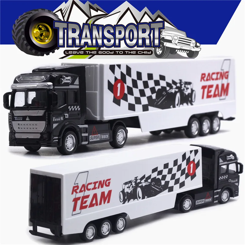 1:48 سبيكة كبيرة سباق الحاويات شاحنة مفتوحة الباب التراجع نموذج سيارة مواصلات لعبة نموذج سيارة