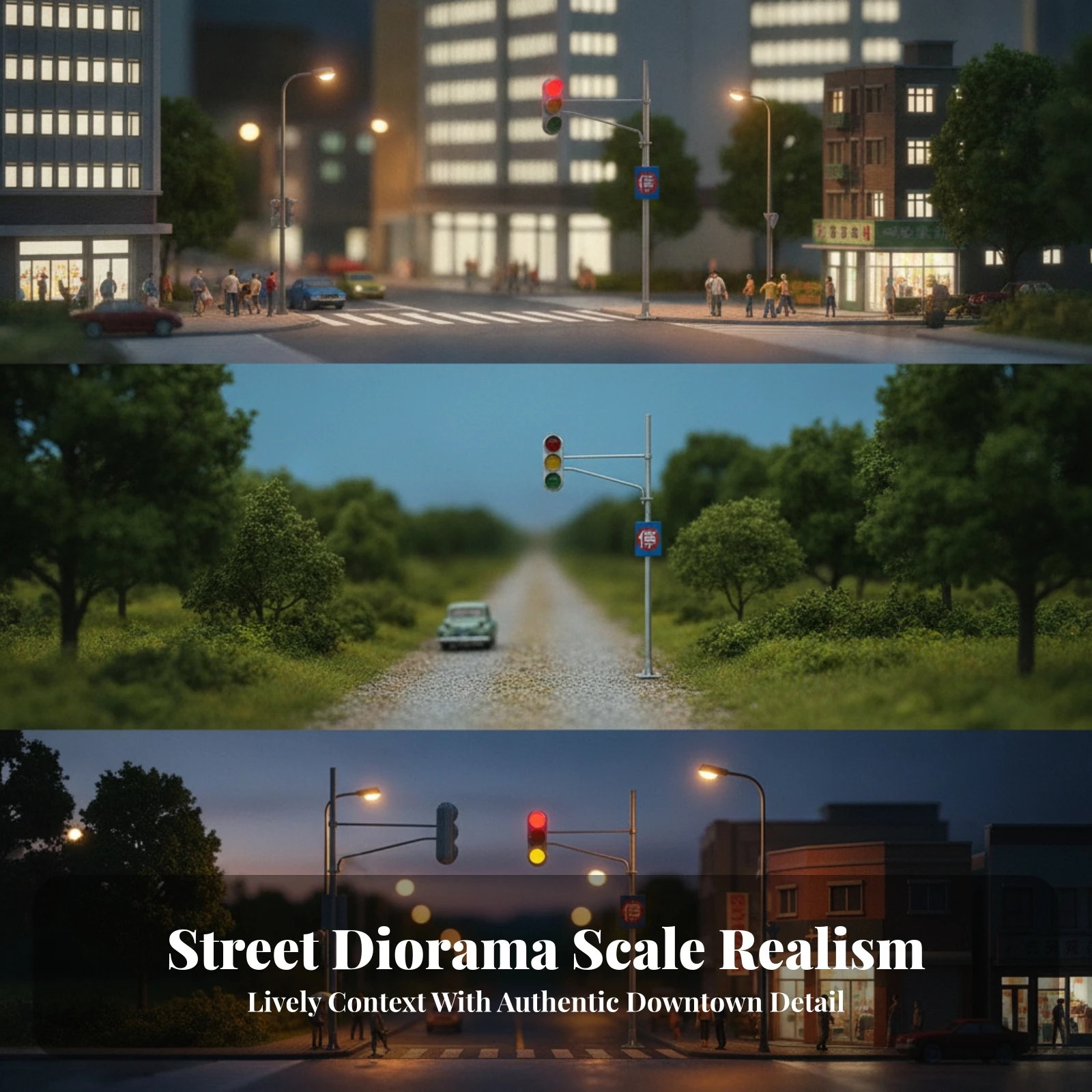 Model Traffic Signal with Sign Resin Miniature Traffic Light Street Signal Model Detailed Versatile for Hobbyists, Dioramas